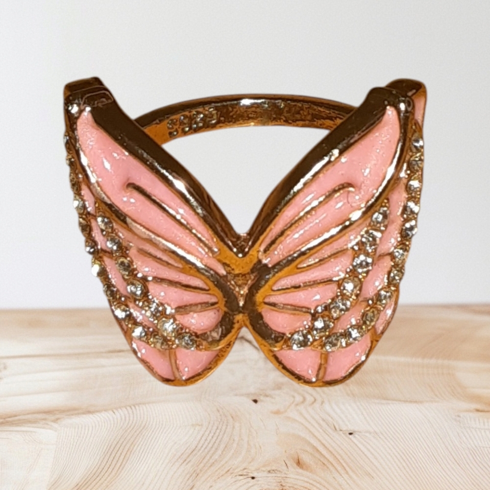 Pink And Gold Butterfly rinestone Ring